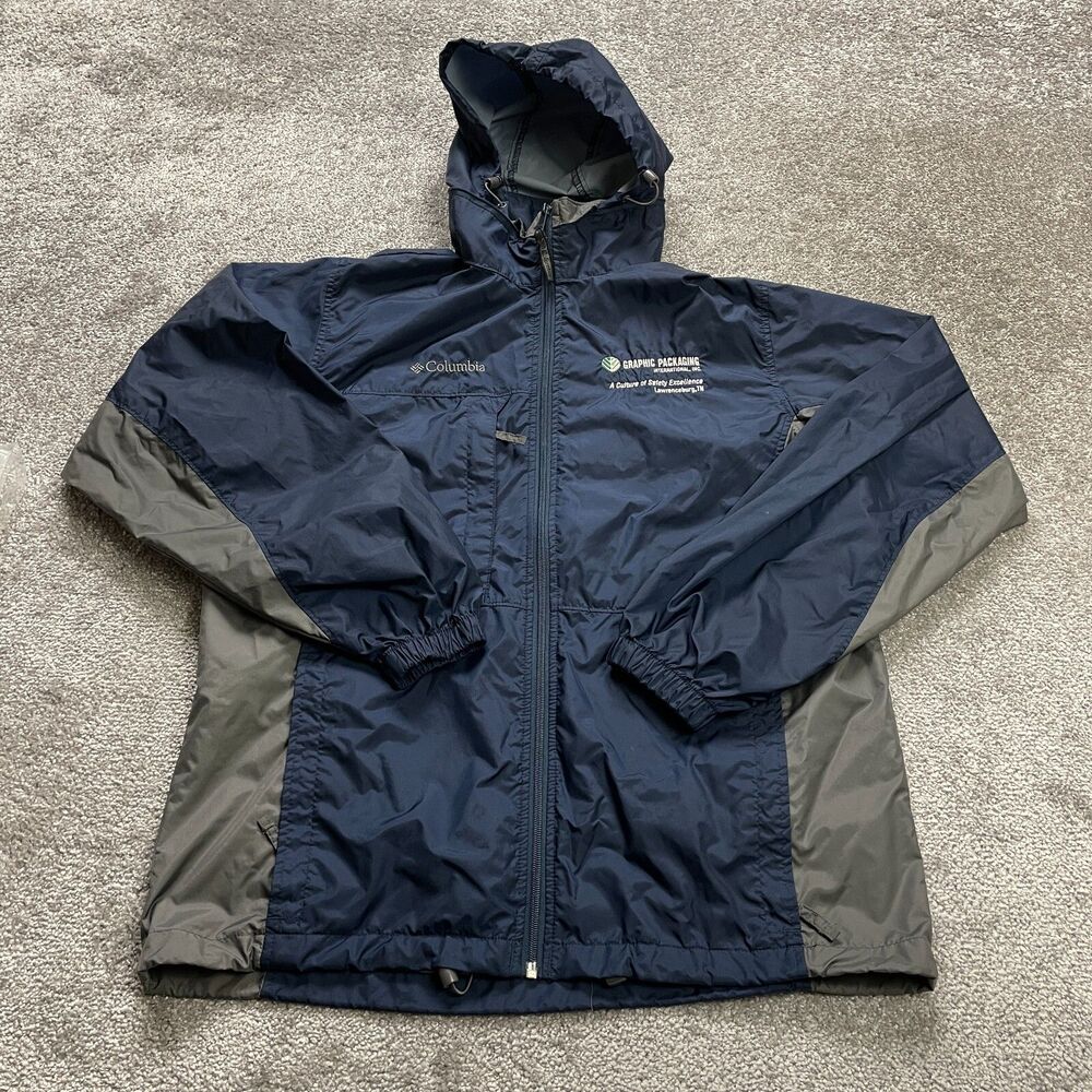 Columbia Sportswear Jacket Mens Medium Blue And Gray Windbreaker Full Zip Hoodie